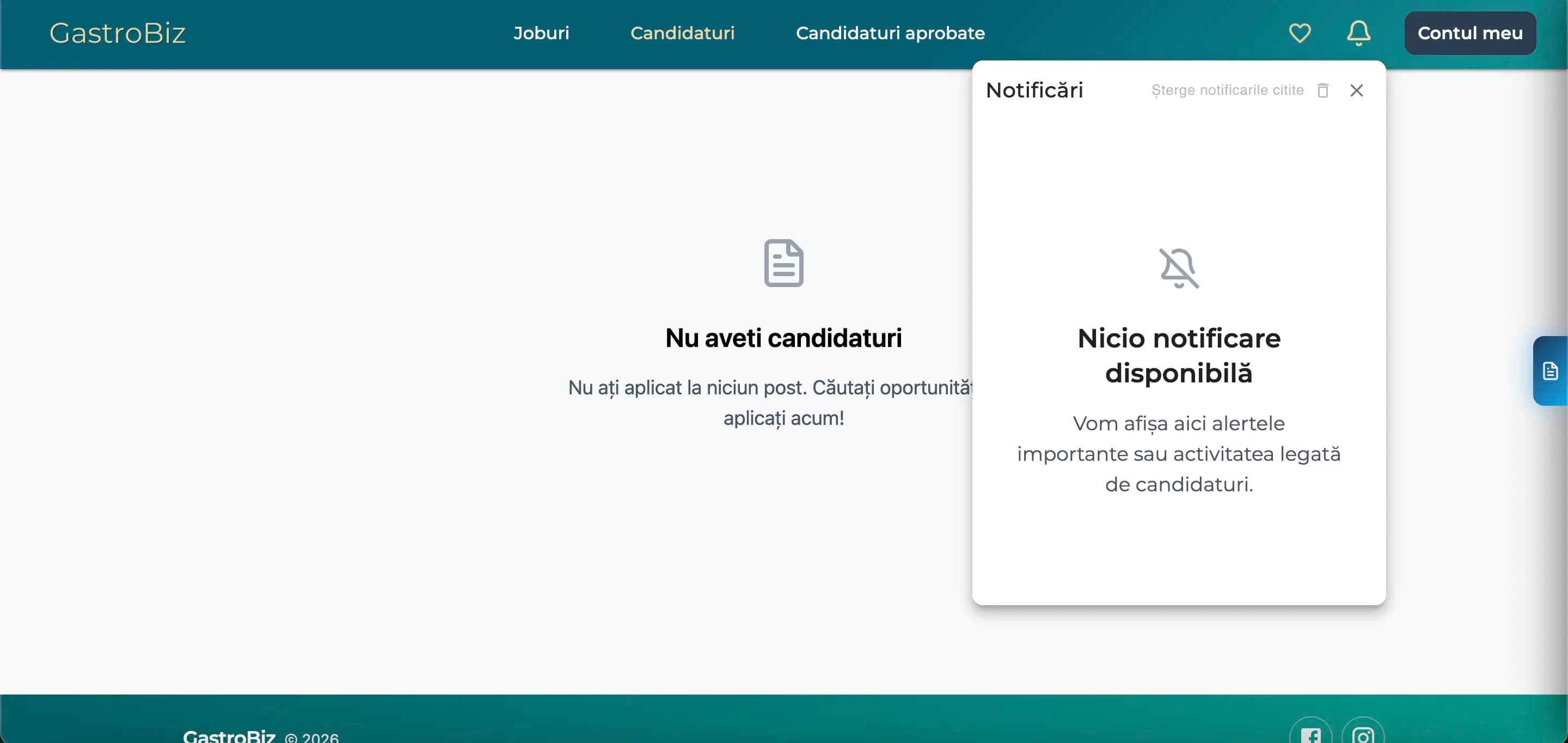 Lista de candidaturi, cu panoul de notificări deschis