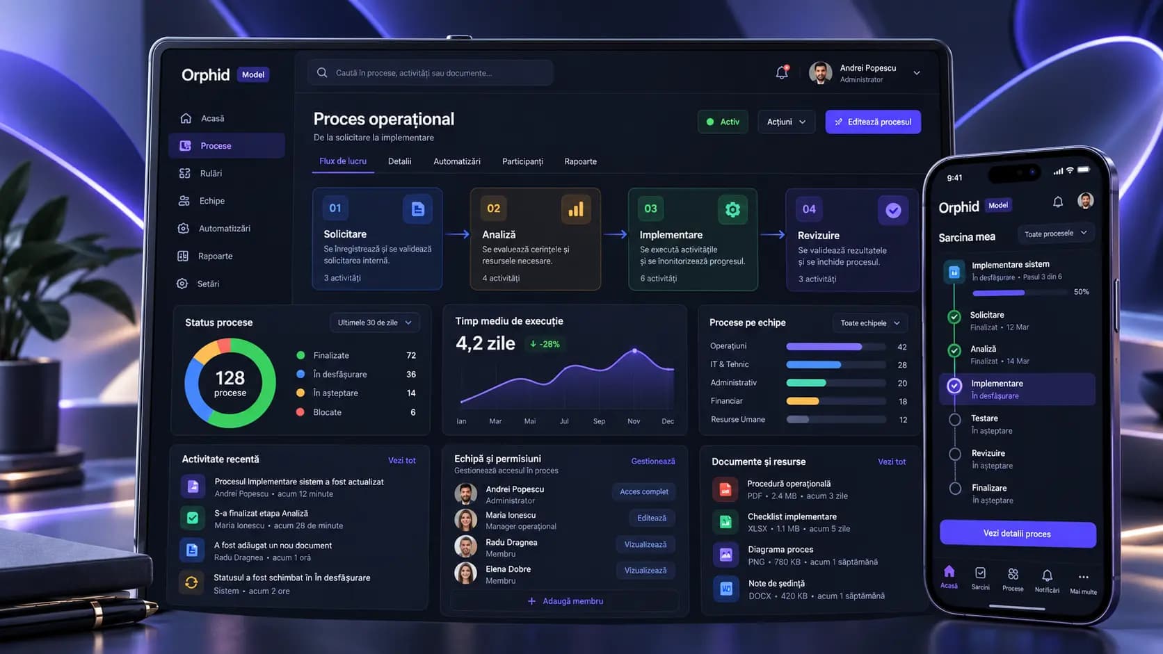 Interfața unei platforme web cu fluxuri de lucru