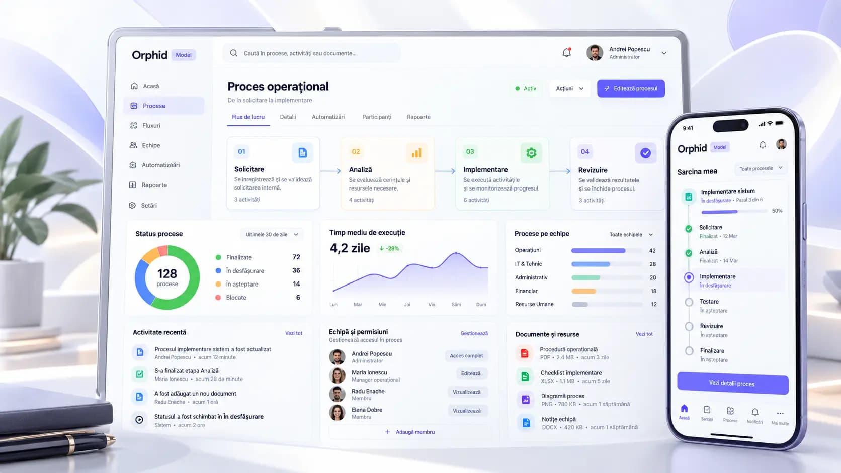 Interfața unei platforme web cu fluxuri de lucru
